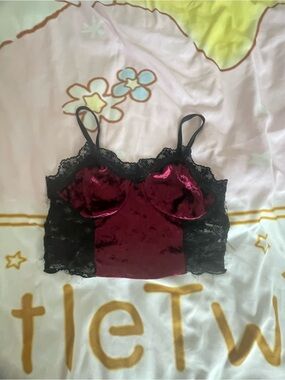 Burgundy Velvet Lace Bralette Crop Top